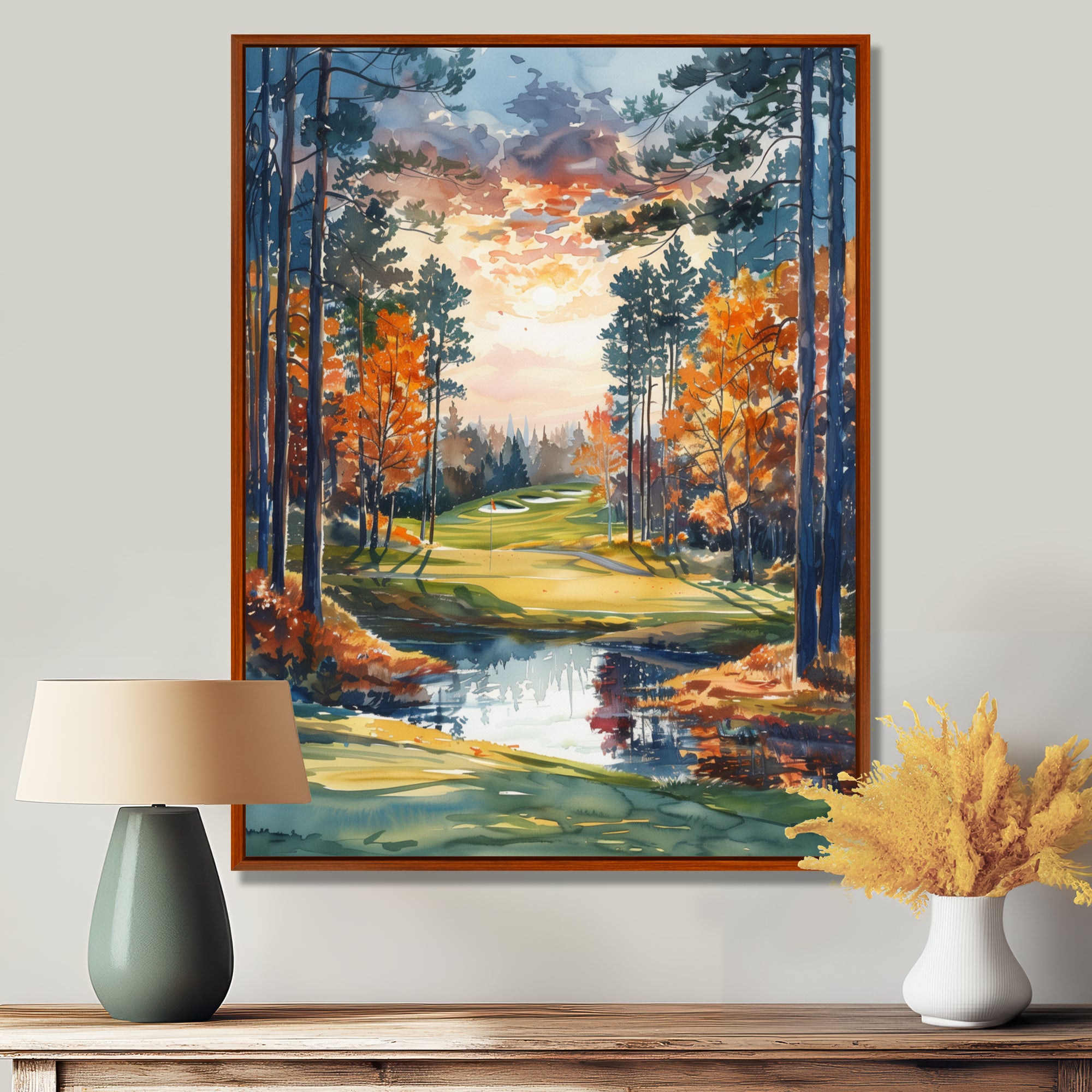 Green Orange Autumn Golf Haven Country Club I - Golf Canvas Wall Art