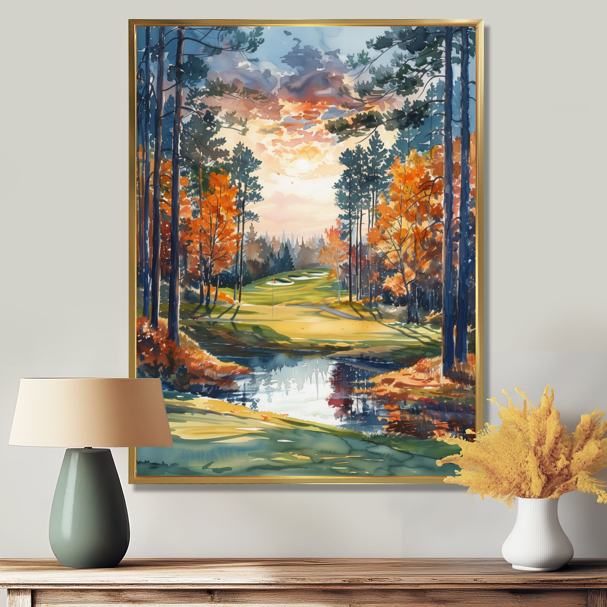Green Orange Autumn Golf Haven Country Club I - Golf Canvas Wall Art
