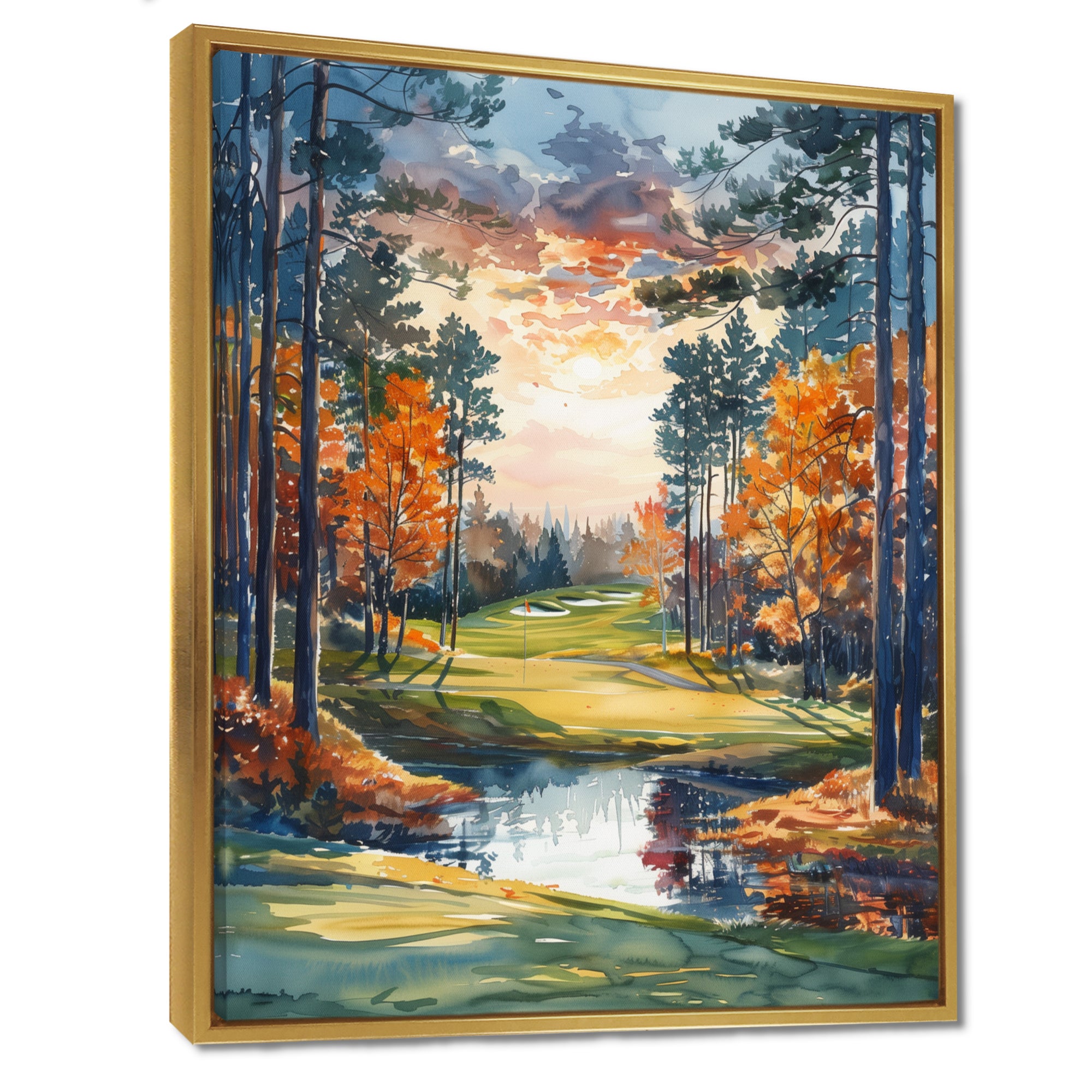 Green Orange Autumn Golf Haven Country Club I - Golf Canvas Wall Art