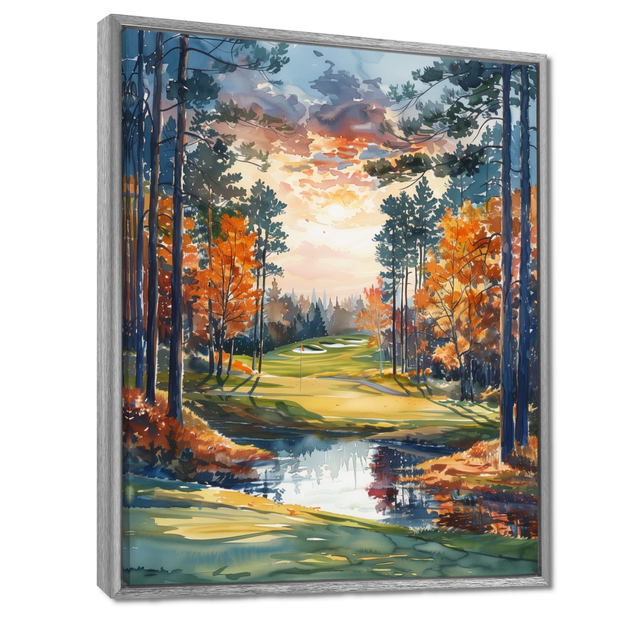 Green Orange Autumn Golf Haven Country Club I - Golf Canvas Wall Art