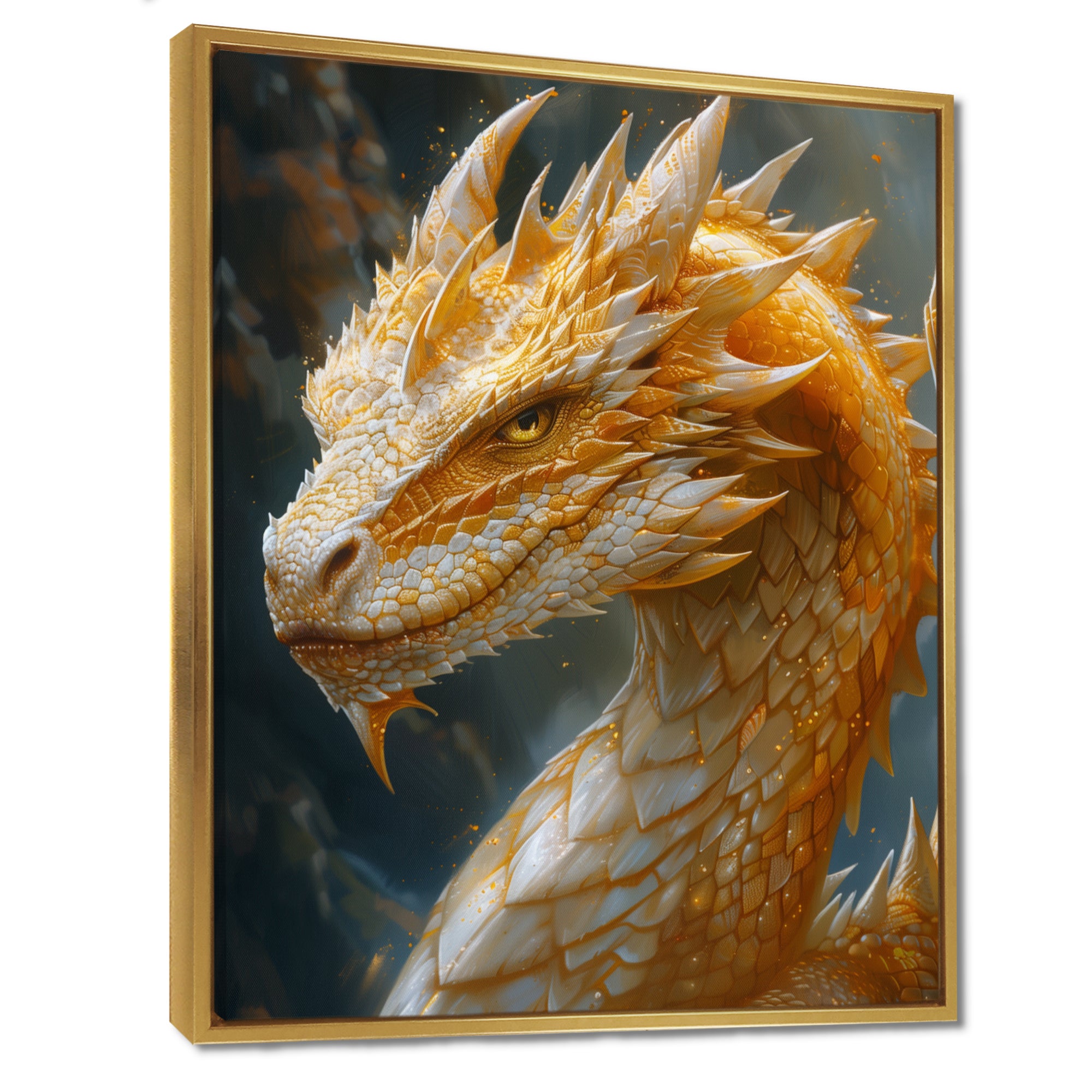 Yellow white Golden Claw Dragon - Dragons Framed Canvas Art