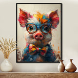Curious green pink pig portrait - Pig Framed Canvas Art