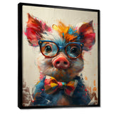 Curious green pink pig portrait - Pig Framed Canvas Art