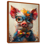 Curious green pink pig portrait - Pig Framed Canvas Art