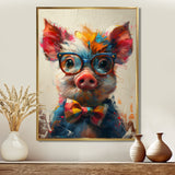 Curious green pink pig portrait - Pig Framed Canvas Art