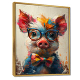 Curious green pink pig portrait - Pig Framed Canvas Art