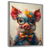 Curious green pink pig portrait - Pig Framed Canvas Art