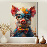 Curious green pink pig portrait - Pig Framed Canvas Art