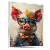 Curious green pink pig portrait - Pig Framed Canvas Art