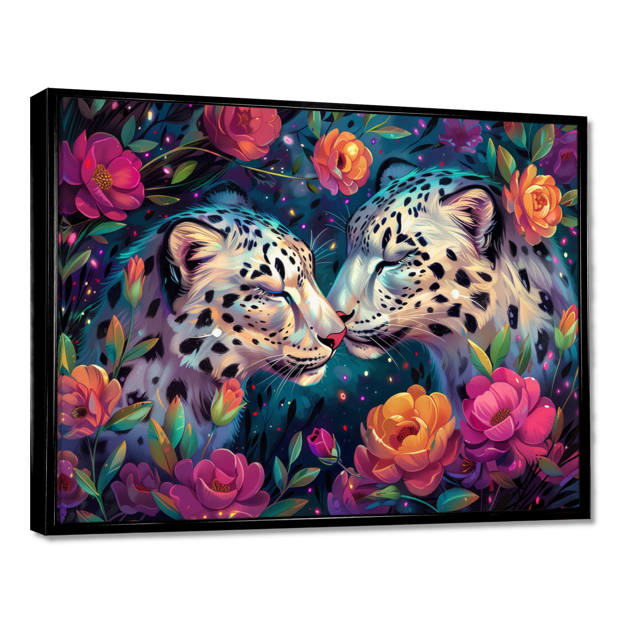 White leopard love flower blooms - Leopard Living Room Wall Art