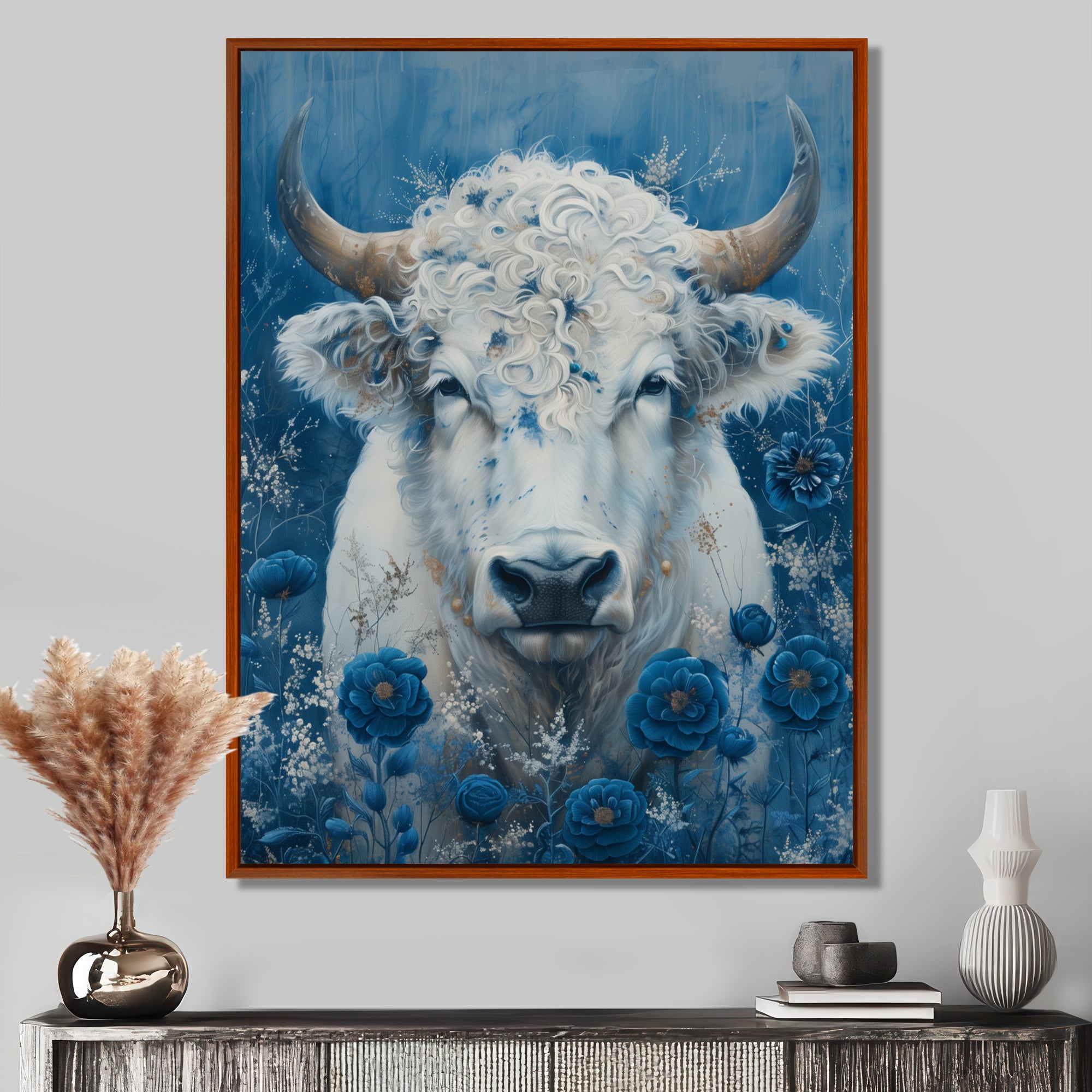 White blue Cosmic Nurture Taurus - Taurus Canvas Wall Art