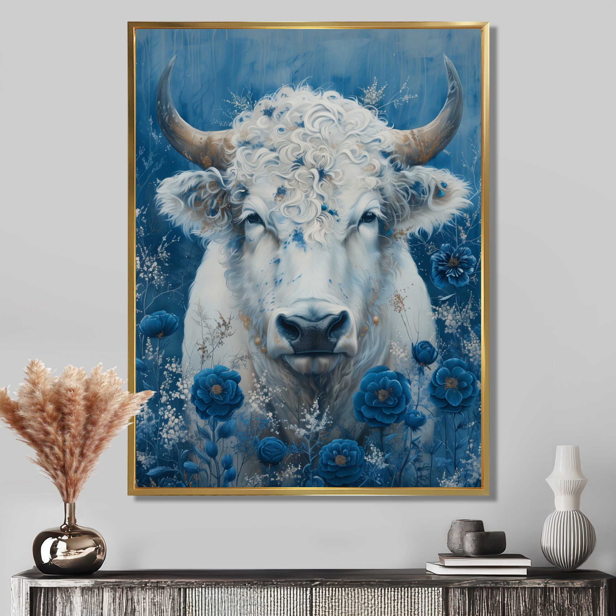 White blue Cosmic Nurture Taurus - Taurus Canvas Wall Art
