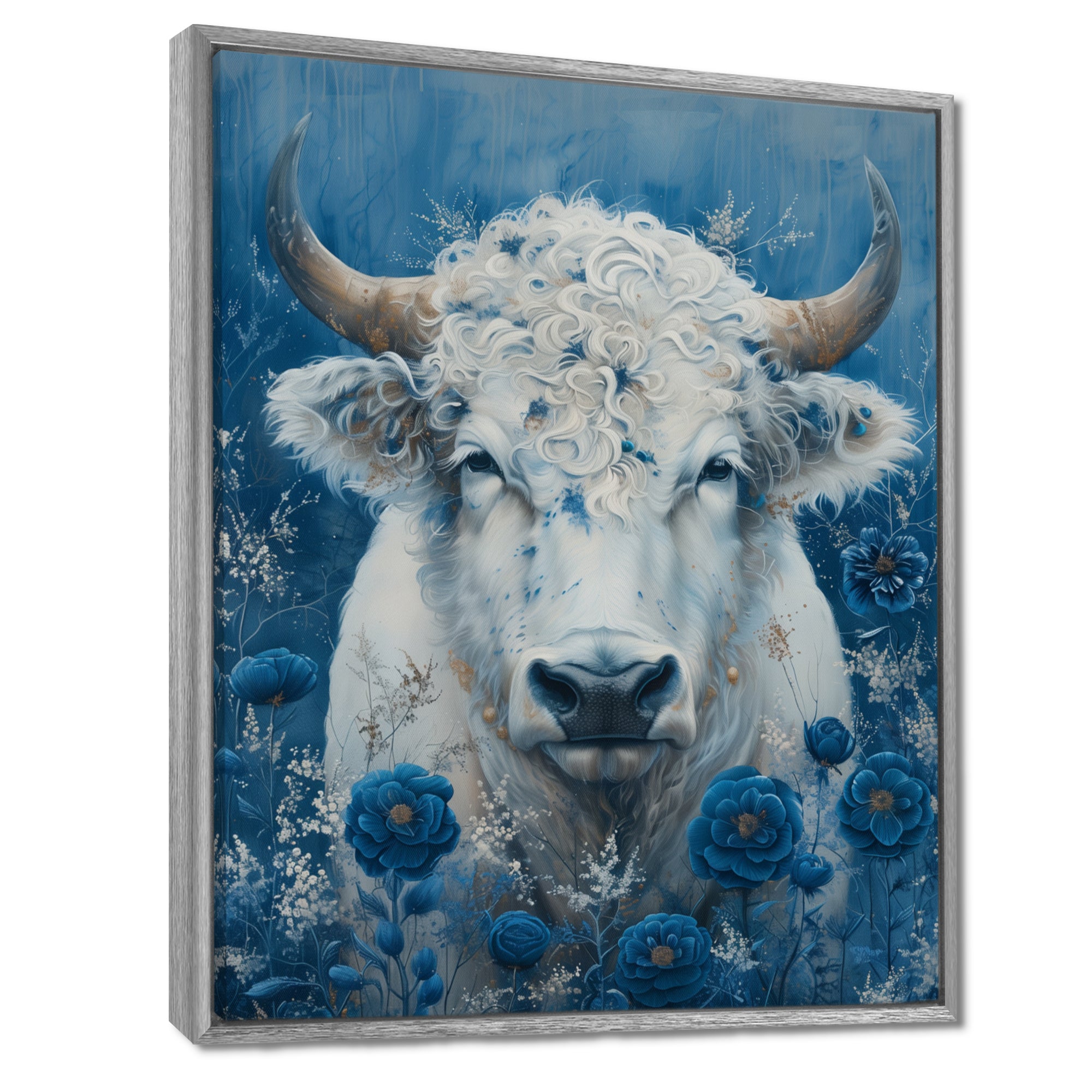 White blue Cosmic Nurture Taurus - Taurus Canvas Wall Art