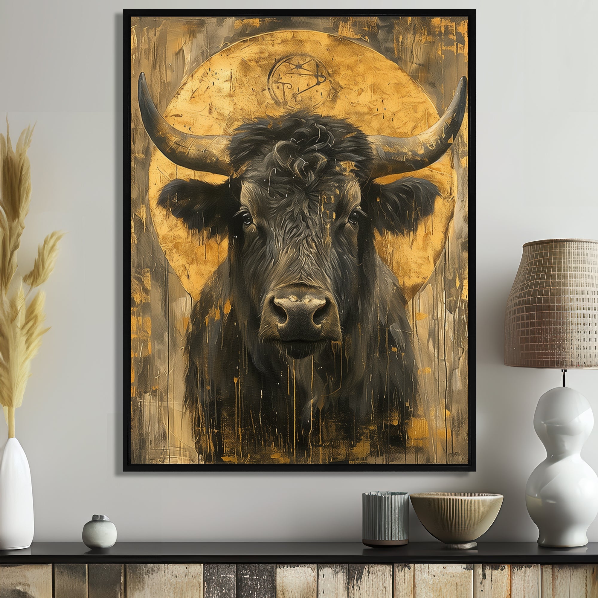 Golden Taurus zodiac portrait - Taurus Canvas Wall Art