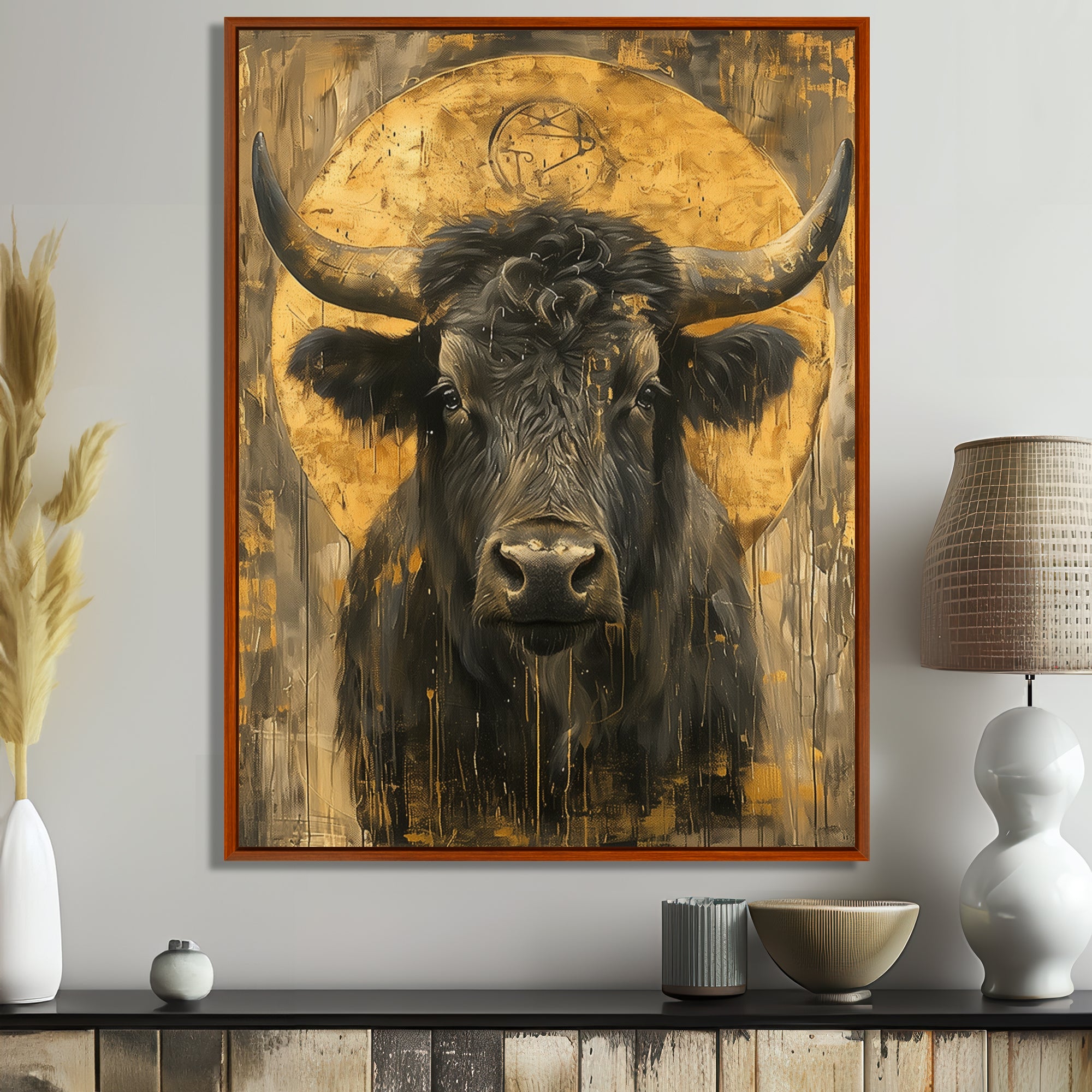 Golden Taurus zodiac portrait - Taurus Canvas Wall Art