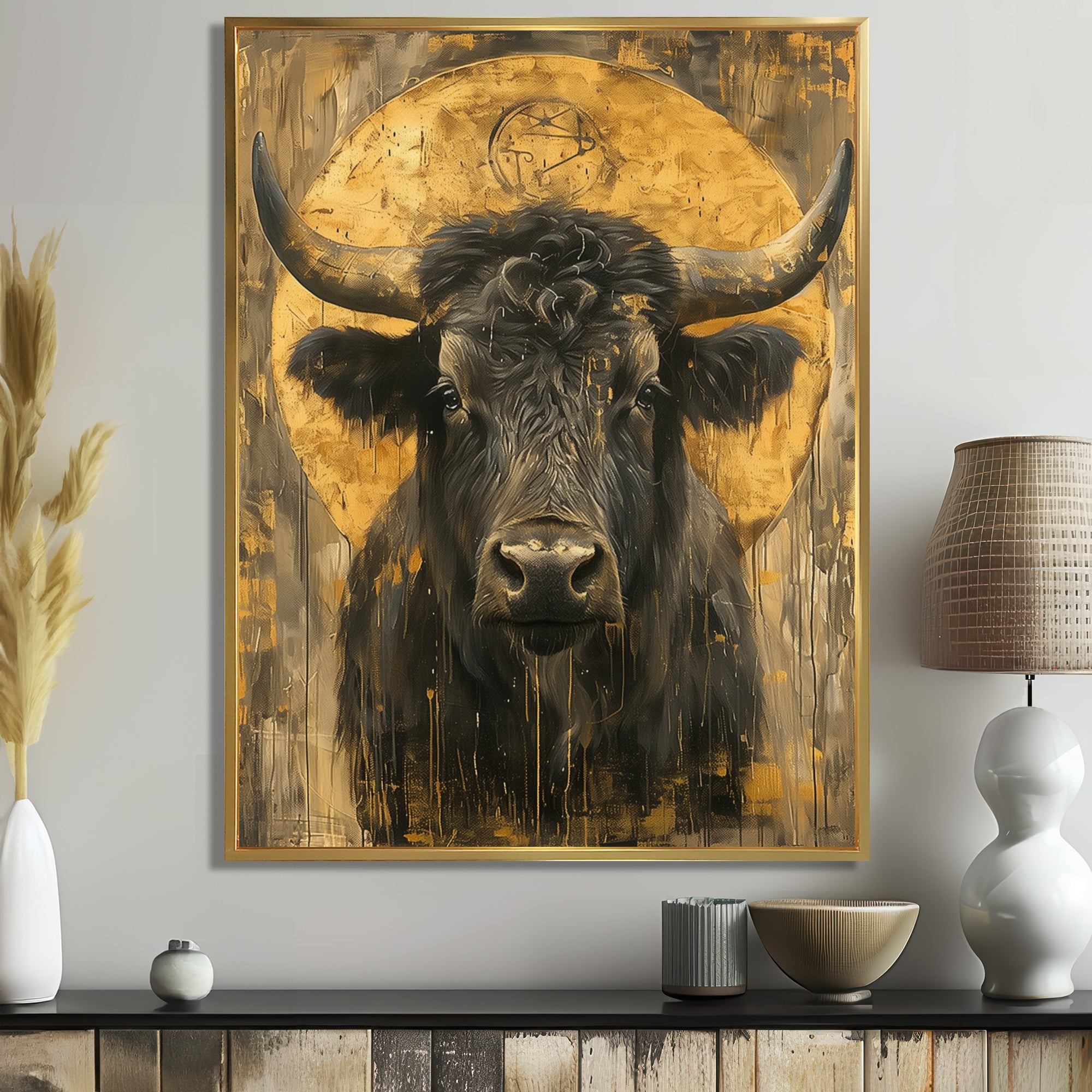 Golden Taurus zodiac portrait - Taurus Canvas Wall Art