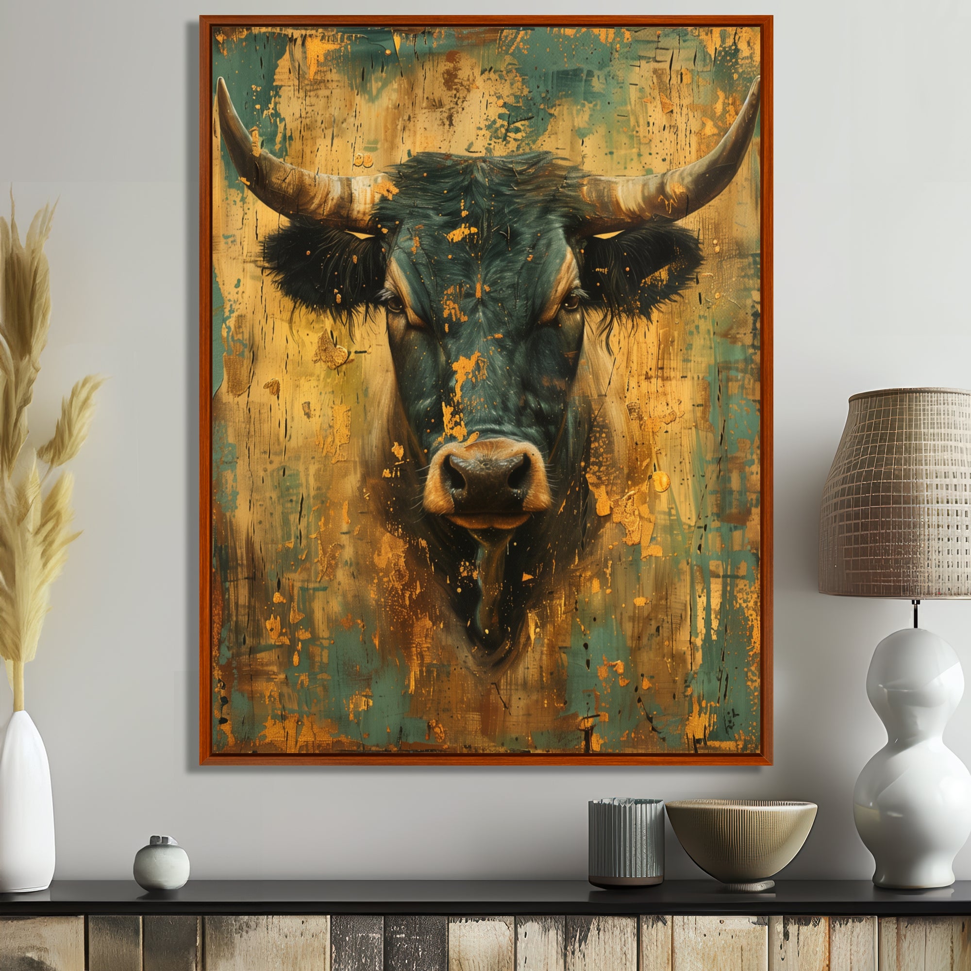 Vintage golden green Taurus - Taurus Wall Art Prints
