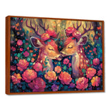 Pink green floral deer forest - Deer Framed Canvas Art