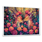 Pink green floral deer forest - Deer Framed Canvas Art