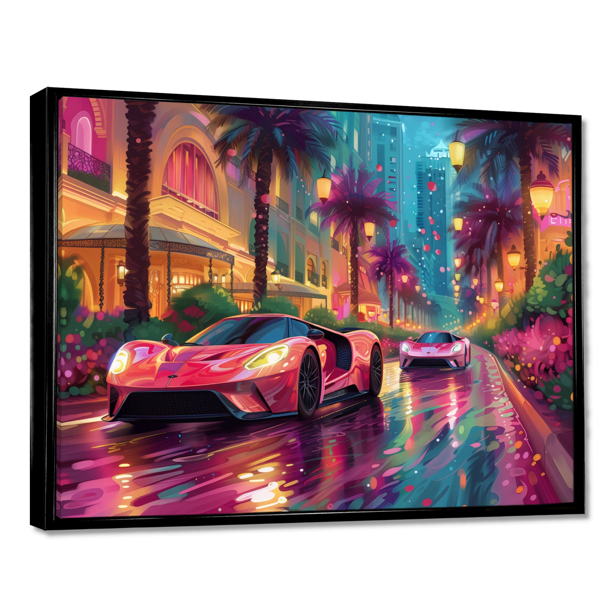 Pink blue Miami exotic cars - Car Exotic Canvas Wall Art