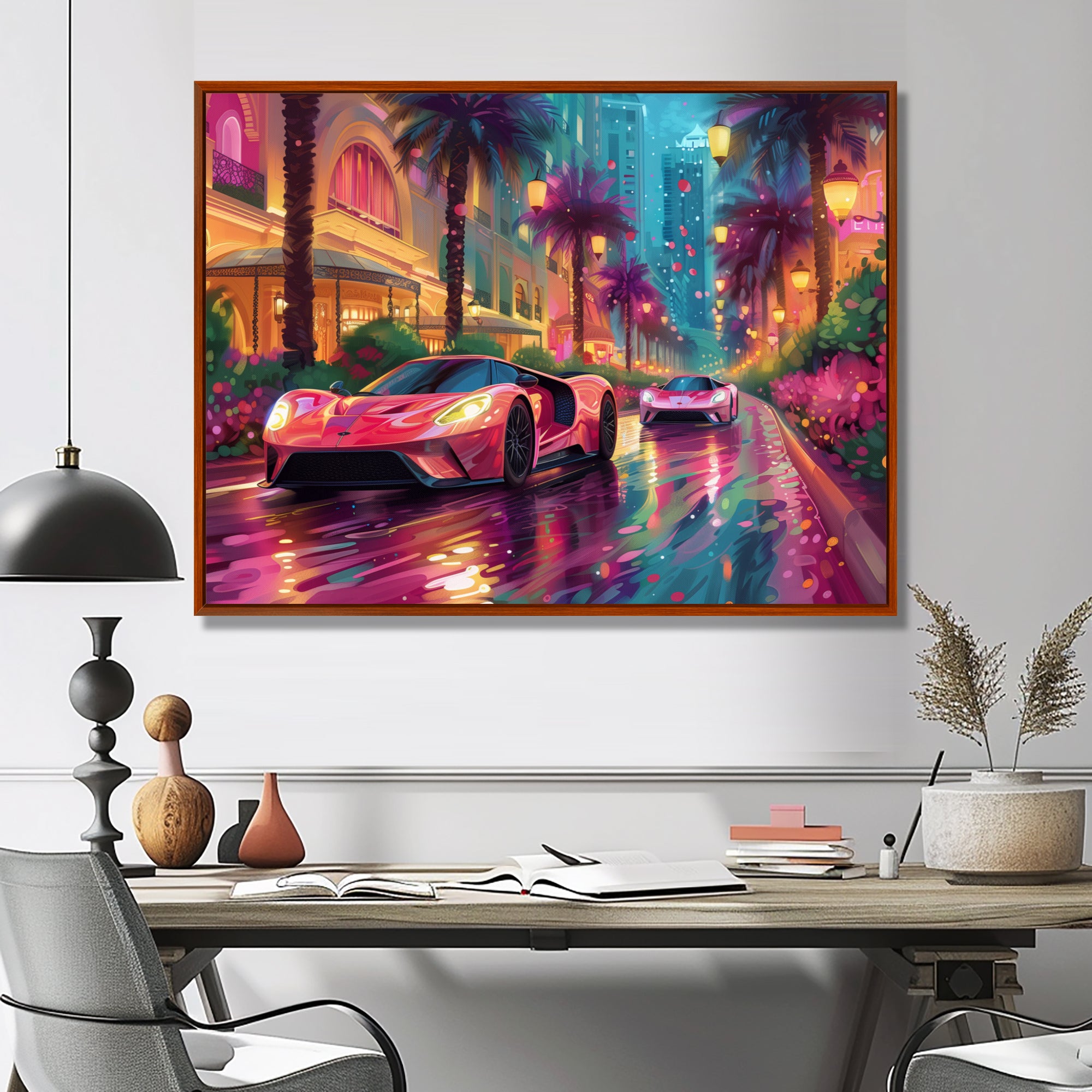 Pink blue Miami exotic cars - Car Exotic Canvas Wall Art