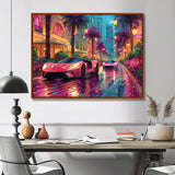 Pink blue Miami exotic cars - Car Exotic Canvas Wall Art