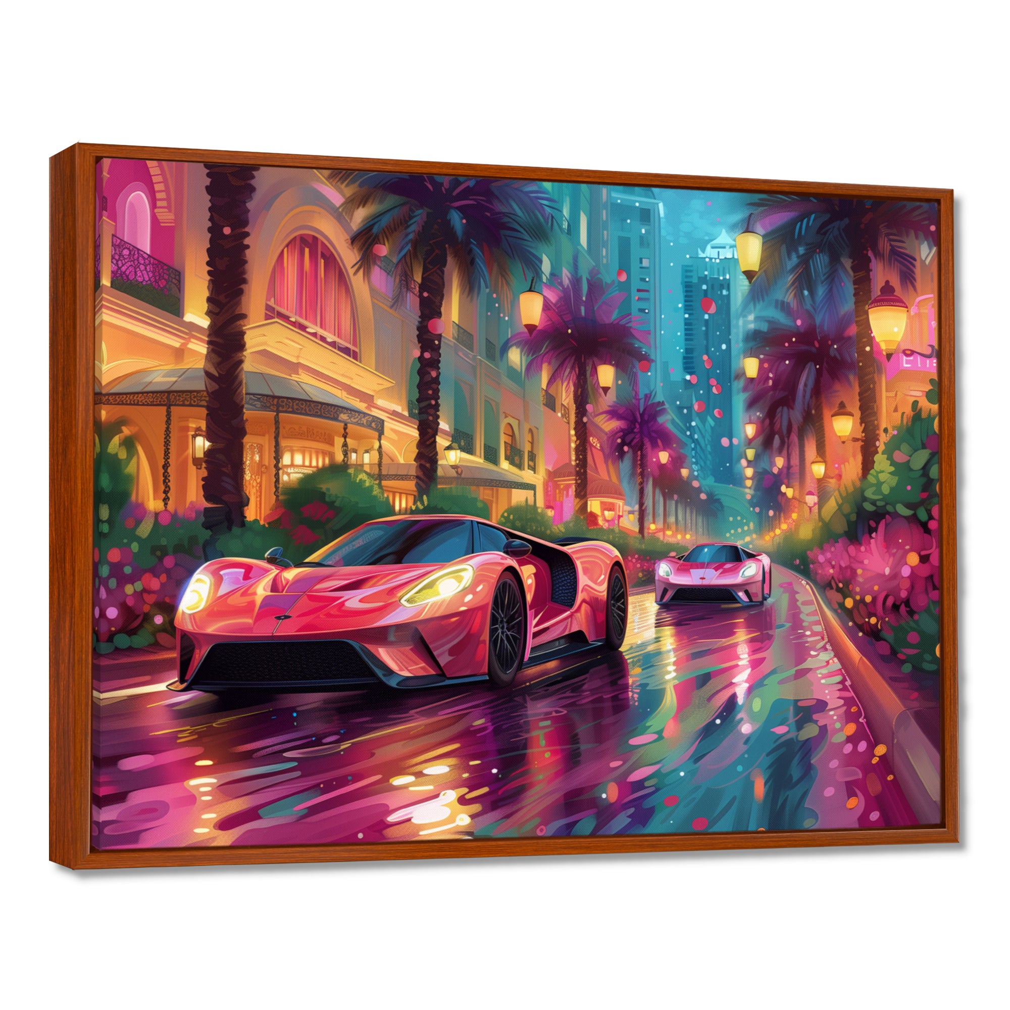 Pink blue Miami exotic cars - Car Exotic Canvas Wall Art