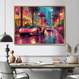 Pink blue Miami exotic cars - Car Exotic Canvas Wall Art