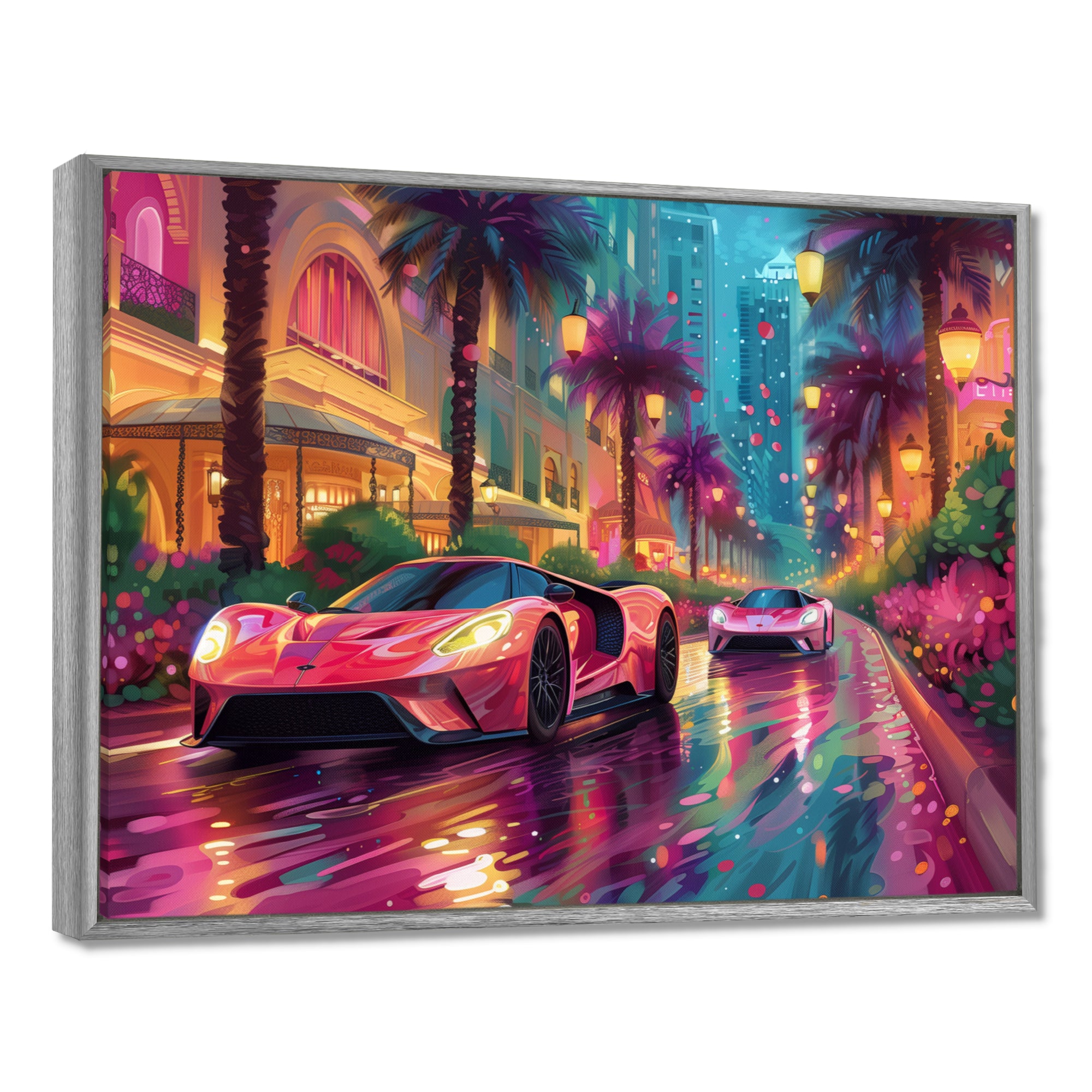 Pink blue Miami exotic cars - Car Exotic Canvas Wall Art