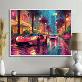 Pink blue Miami exotic cars - Car Exotic Canvas Wall Art