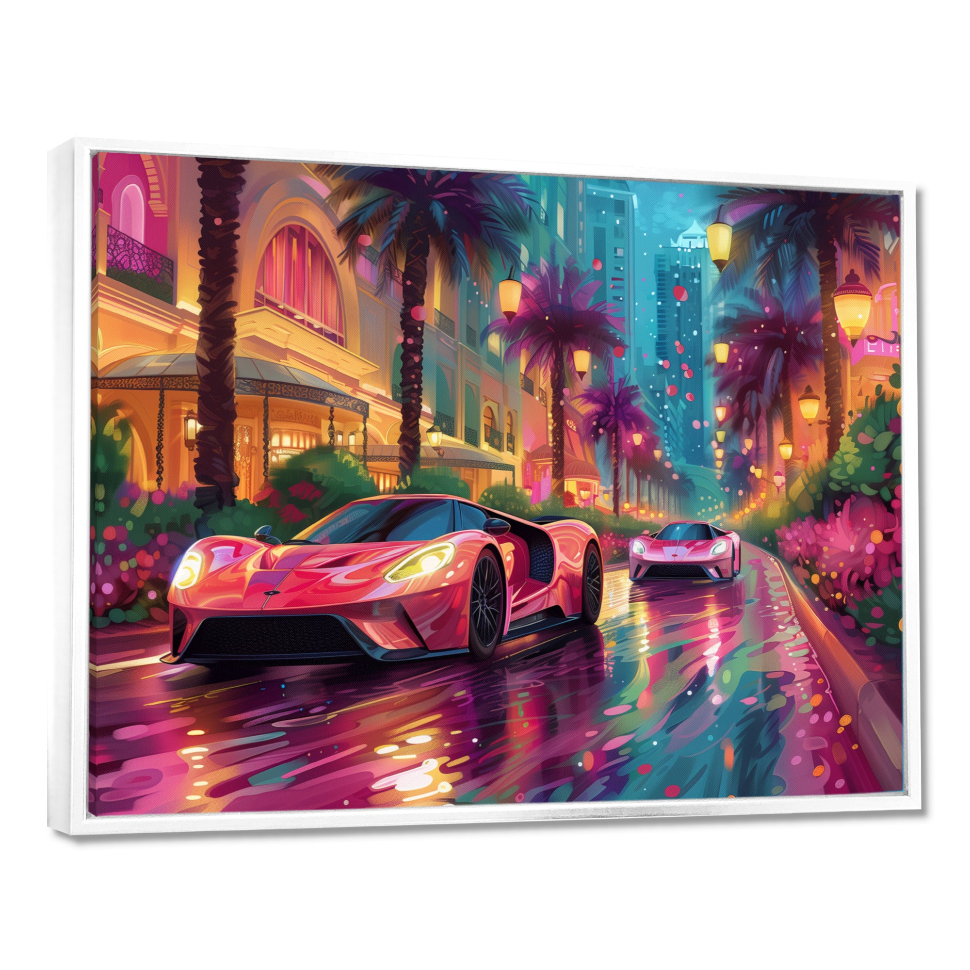 Pink blue Miami exotic cars - Car Exotic Canvas Wall Art