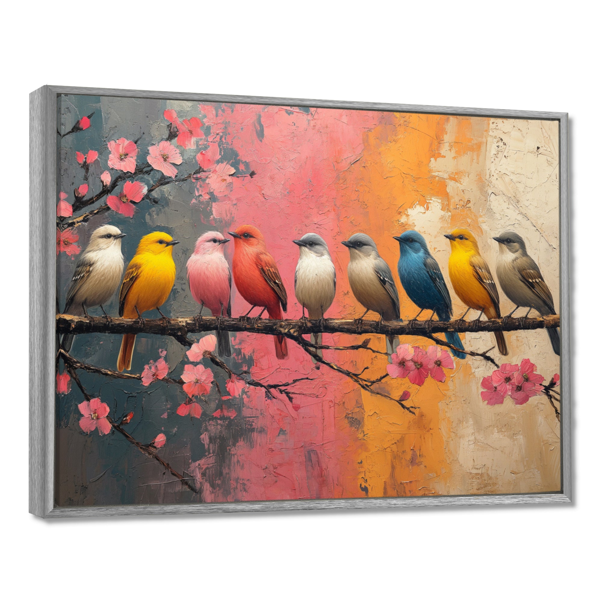 White blue birds on floral branch - Bird Home Decor Art