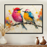 Pink yellow birds on floral branch - Bird Living Room Wall Art