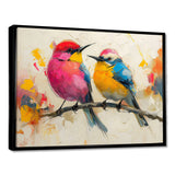 Pink yellow birds on floral branch - Bird Living Room Wall Art