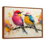 Pink yellow birds on floral branch - Bird Living Room Wall Art