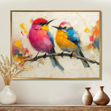 Pink yellow birds on floral branch - Bird Living Room Wall Art