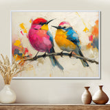 Pink yellow birds on floral branch - Bird Living Room Wall Art