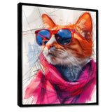 Pink blue curious cat with sunglasses - Cat Canvas Wall Art
