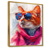 Pink blue curious cat with sunglasses - Cat Canvas Wall Art