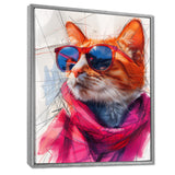 Pink blue curious cat with sunglasses - Cat Canvas Wall Art