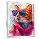 Pink blue curious cat with sunglasses - Cat Canvas Wall Art