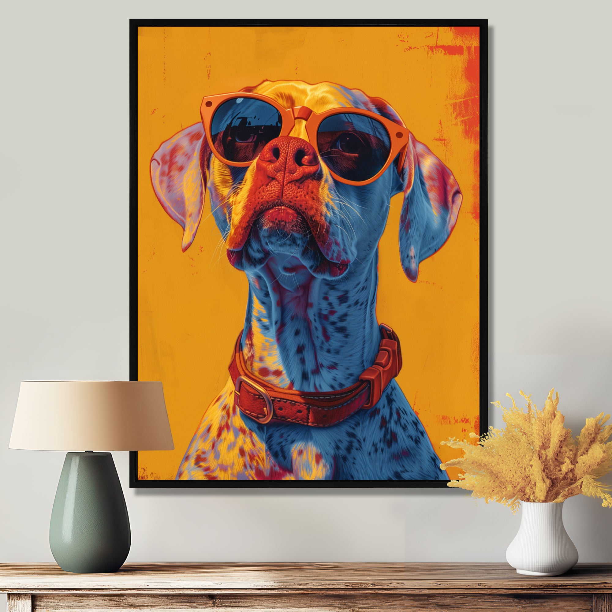 Orange red boxer dog with sunglasses - Dog Wall Decor