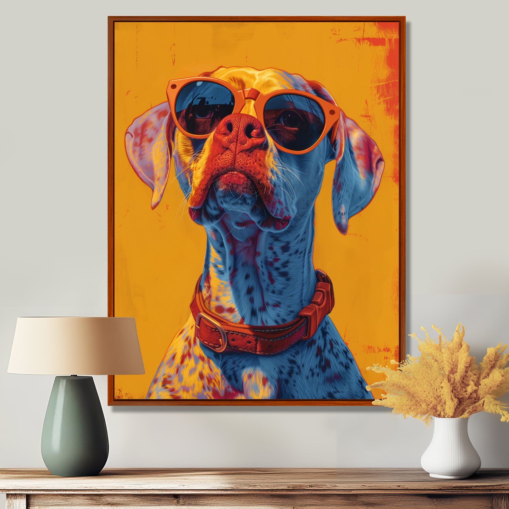 Orange red boxer dog with sunglasses - Dog Wall Decor