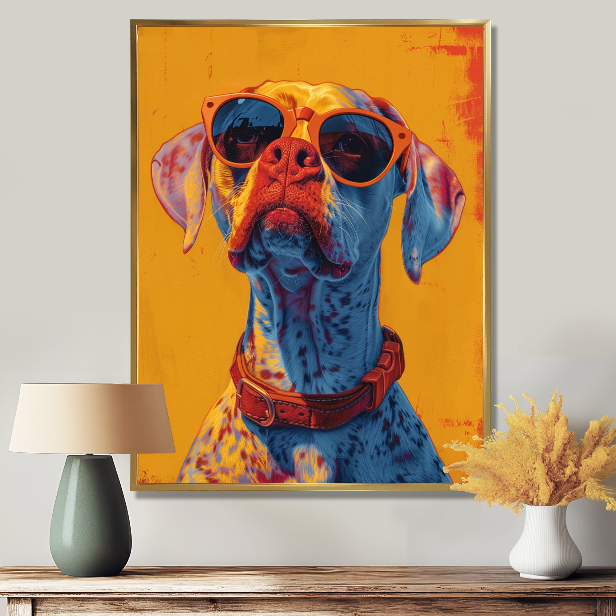 Orange red boxer dog with sunglasses - Dog Wall Decor