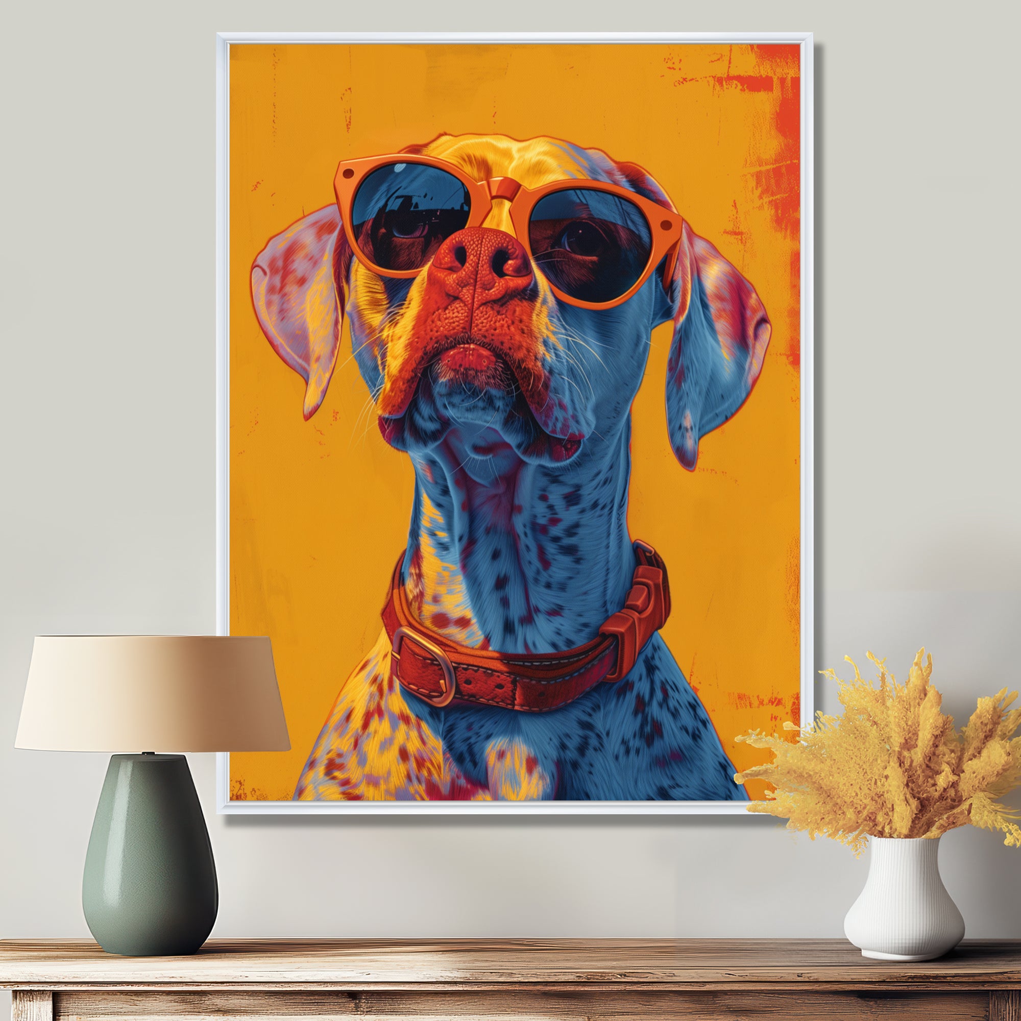 Orange red boxer dog with sunglasses - Dog Wall Decor