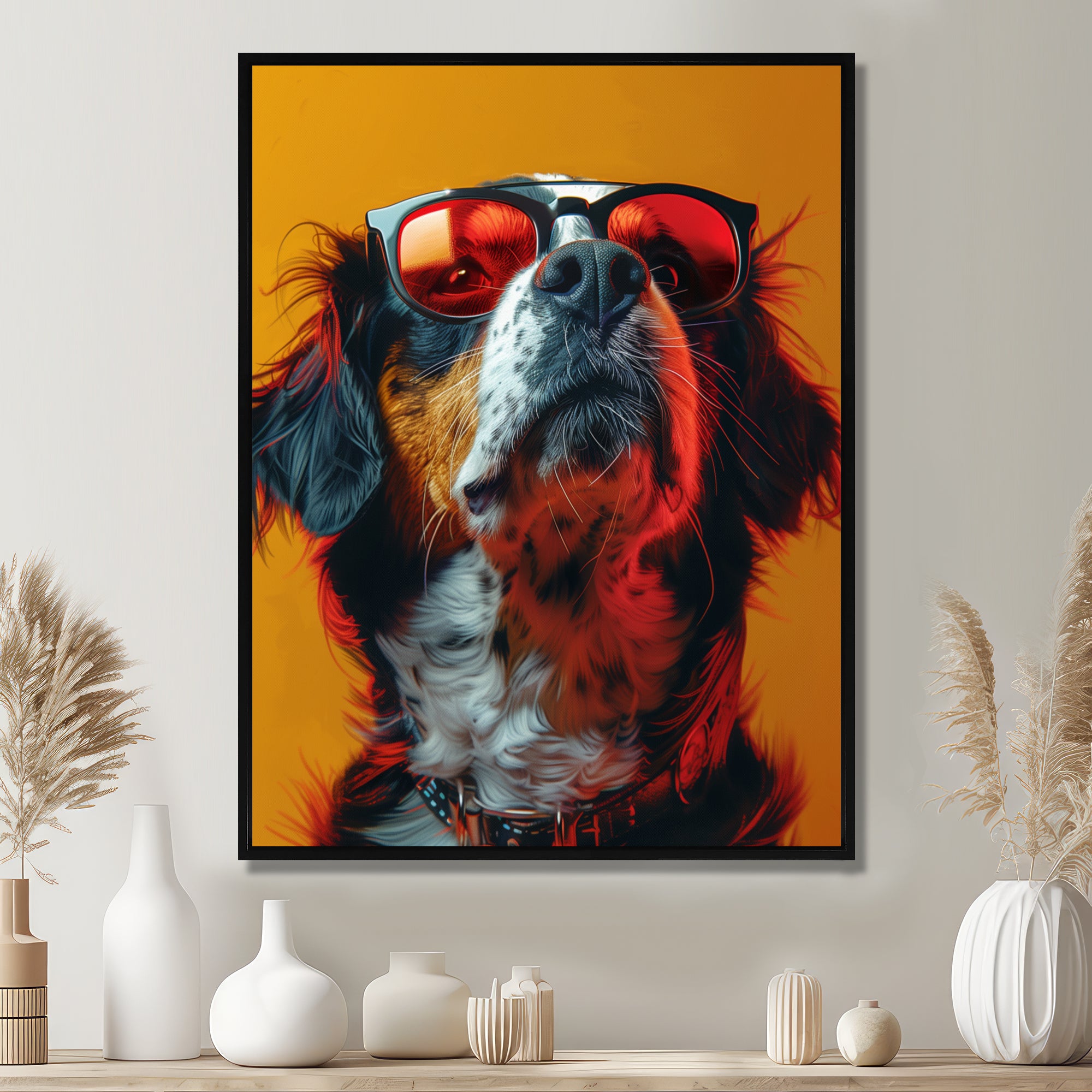 Red yellow sunglasses Bernese portrait - Dog Wall Art Prints