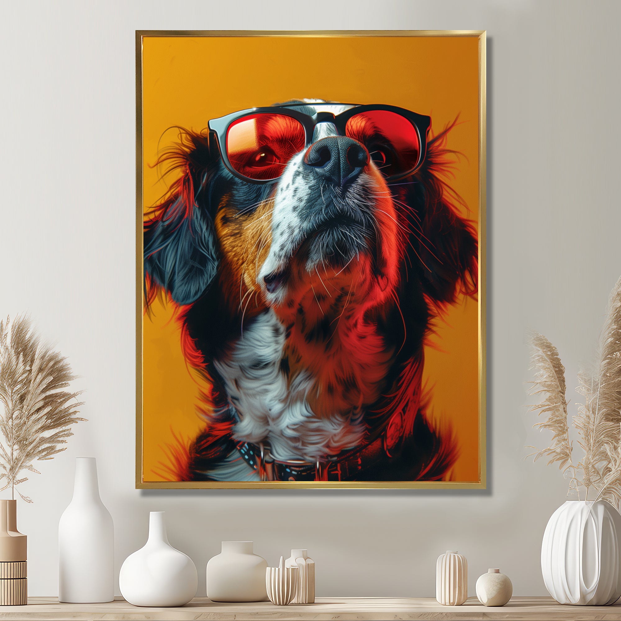 Red yellow sunglasses Bernese portrait - Dog Wall Art Prints