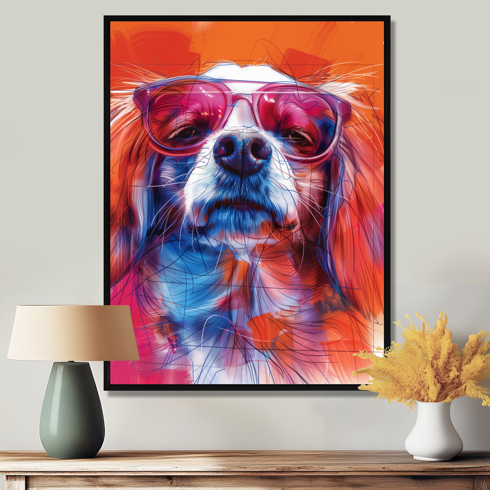 Pink white sunglasses border collie portrait - Dog Wall Art Prints
