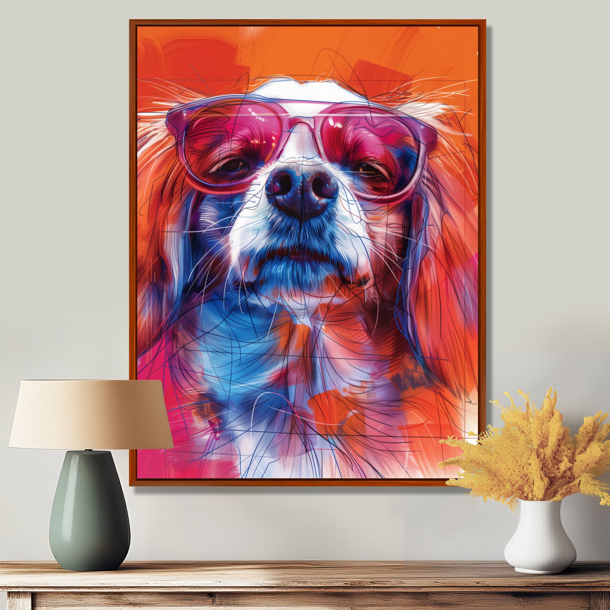 Pink white sunglasses border collie portrait - Dog Wall Art Prints