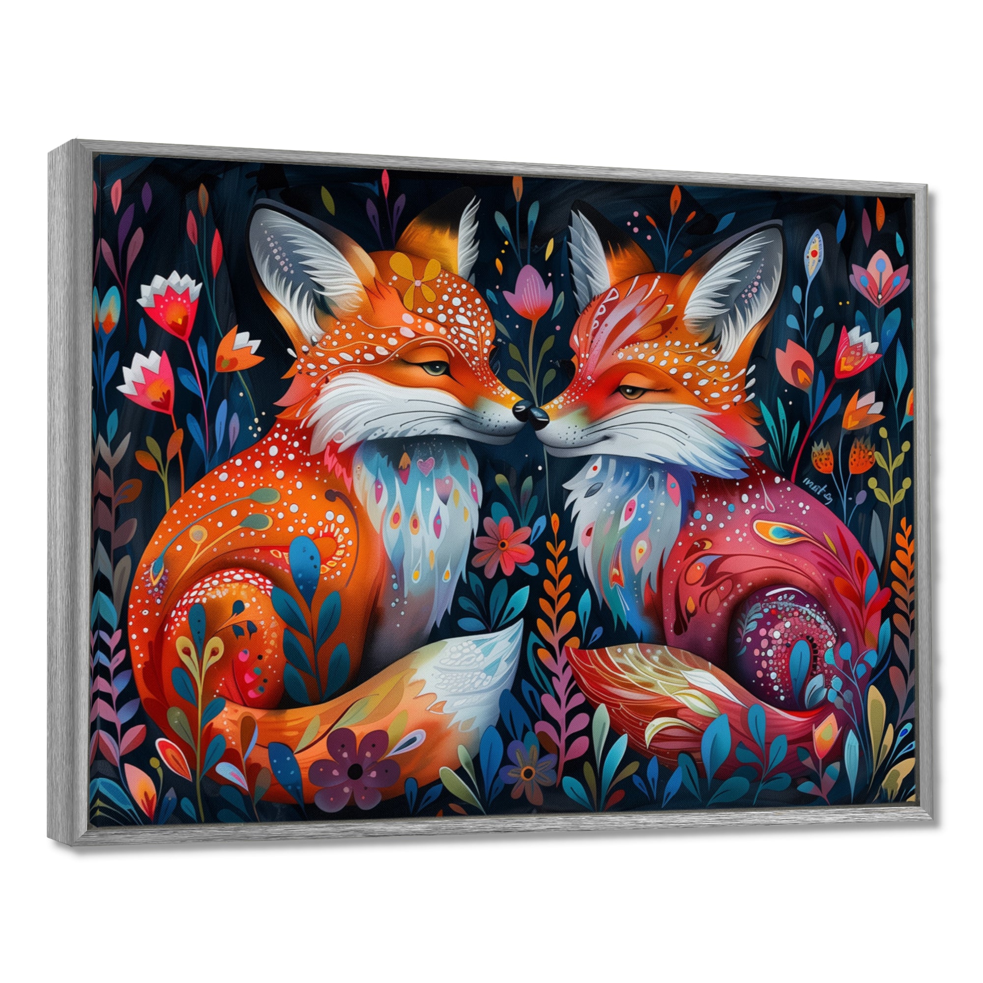 Orange green autumn Fox dreams meadow - Fox Large Canvas Wall Art